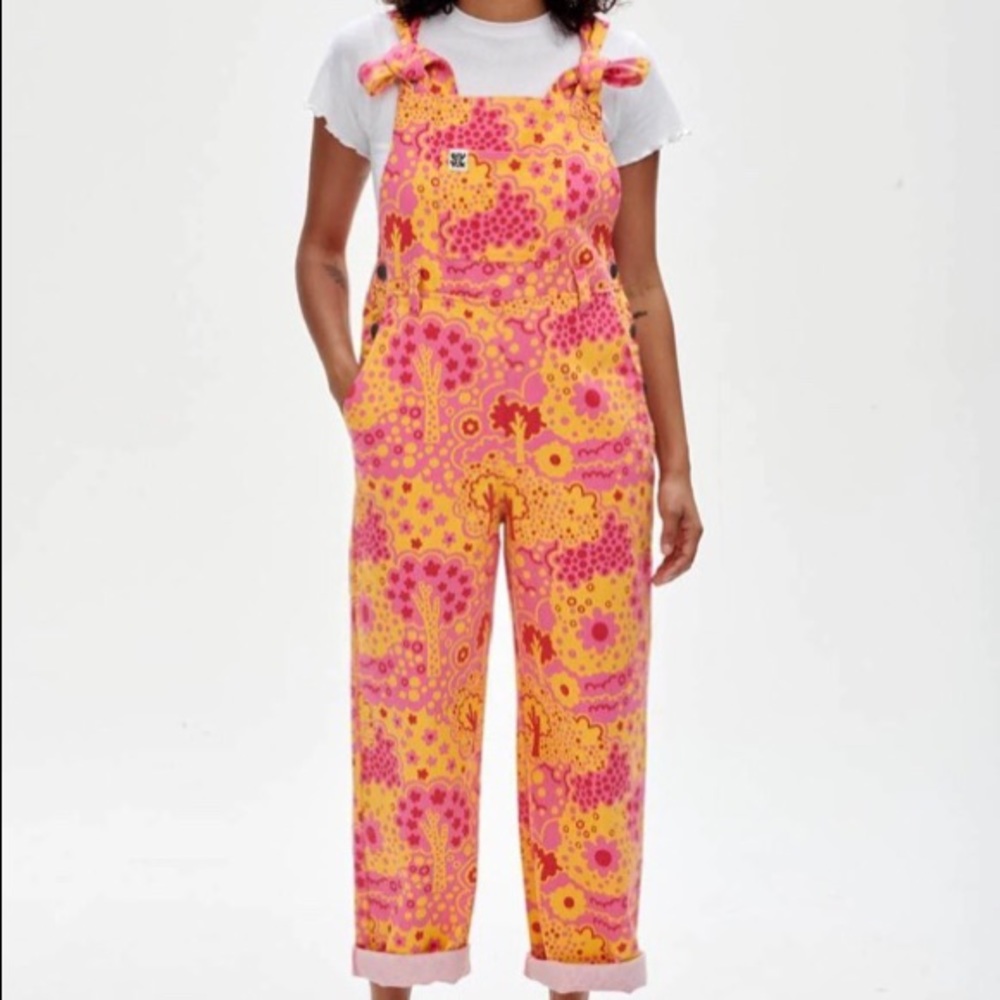 Lucy and Yak pink and yellow L.E. Easton Dungarees. US size 14. NWT.
